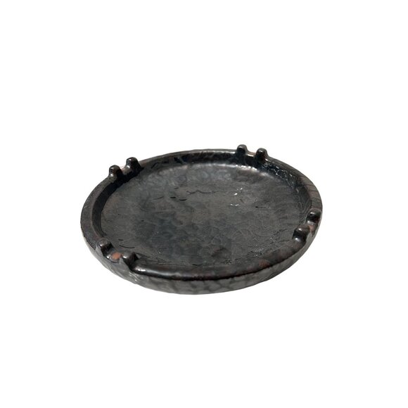 Lavorato A Mano Made in Italy Gunmetal Metallic Glaze Terracotta Dish Ashtray - Picture 1 of 5